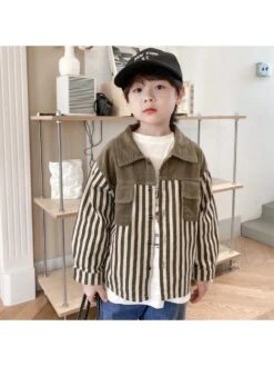 Colorblock Striped Single Breasted Boy Coat