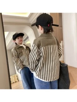 Colorblock Striped Single Breasted Boy Coat -Kids Clothing Shop P 20240617182409430 717