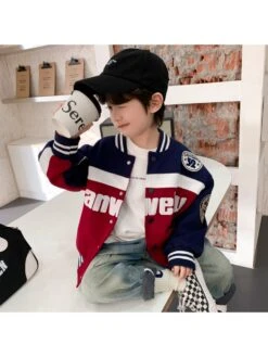 Colorblock Crewneck Draped Sleeve Boy Coat