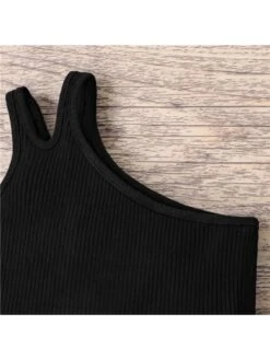 Solid Color Inclined Shoulder Spaghetti Straps Rib Girl Tops -Kids Clothing Shop P 20240618085226308 331
