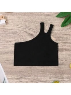 Solid Color Inclined Shoulder Spaghetti Straps Rib Girl Tops -Kids Clothing Shop P 20240618085620383 618
