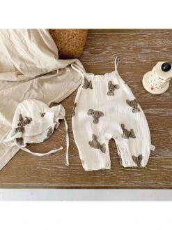 Spaghetti Straps Cotton Buckle Sleepsuits