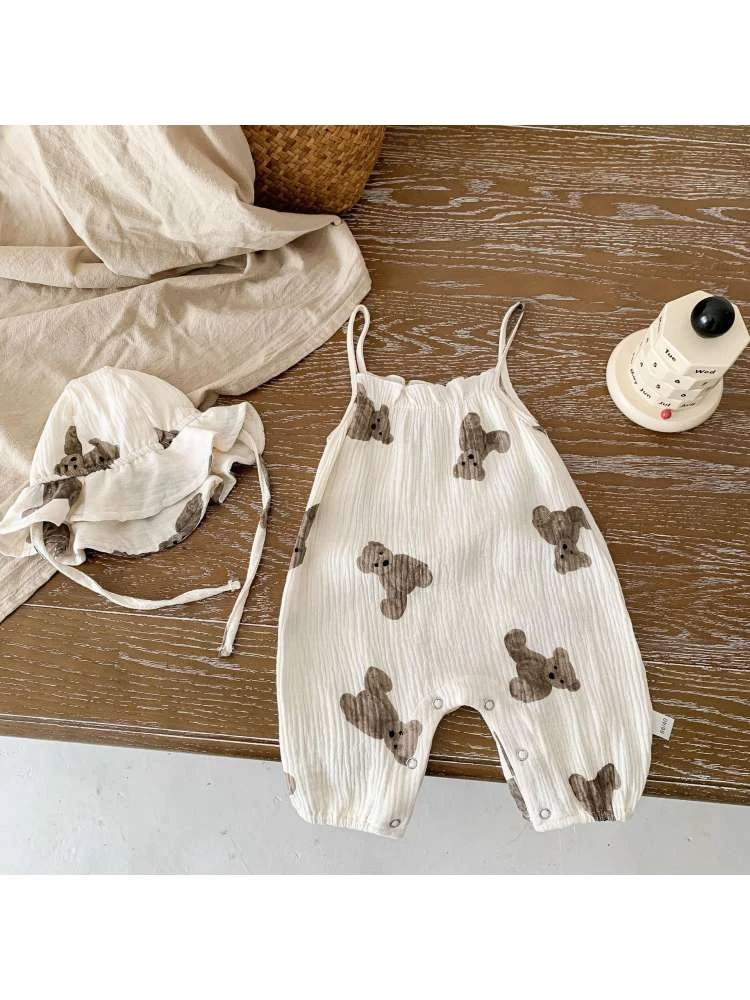 Spaghetti Straps Cotton Buckle Sleepsuits 2 Spaghetti Straps Cotton Buckle Sleepsuits - Image 2