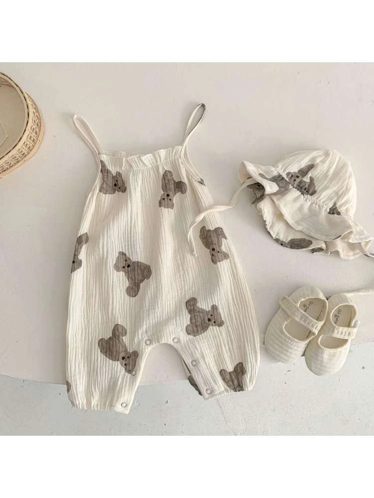 Spaghetti Straps Cotton Buckle Sleepsuits 3 Spaghetti Straps Cotton Buckle Sleepsuits - Image 3