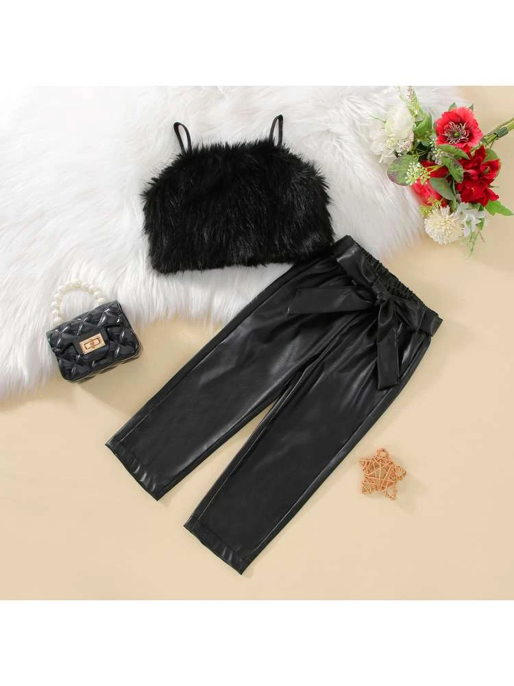 Fluff Bow PU Girl Clothing Sets 2 Fluff Bow PU Girl Clothing Sets - Image 2