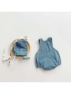 Spaghetti Straps Cotton Buckle Rompers -Kids Clothing Shop P 20240618134816776 927