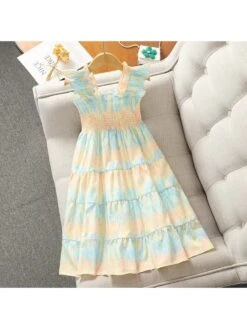 Spaghetti Straps Wing Ruffle Sleeve Princess Girl Dresses