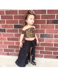 Leopard Stringy Selvedge A-line Girl Clothing Sets