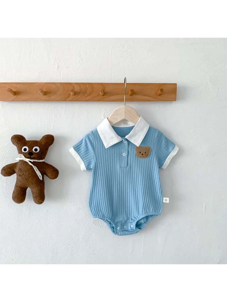 Short Sleeve Cotton Buckle Rompers 2 Short Sleeve Cotton Buckle Rompers - Image 2