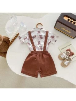 Bow Crewneck Overalls Sets