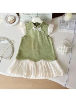 Patchwork Gauze Zipper Girl Dresses