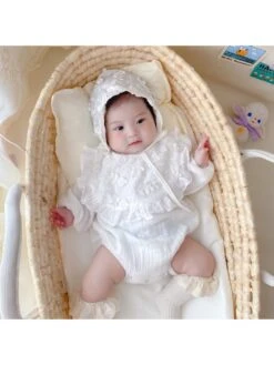 Embroidery Crewneck Cotton Rompers