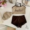 Colorblock Letter Cropped Girl 3 Piece Swimsuit