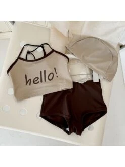 Colorblock Letter Cropped Girl 3 Piece Swimsuit -Kids Clothing Shop P 20240619140436294 974