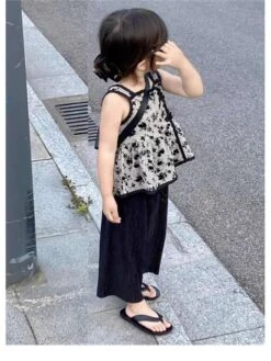 Flower Ruffle Spaghetti Straps Girl Clothing Sets -Kids Clothing Shop P 20240619150828977 433