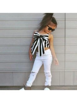 Bow Striped Girl Clothing Sets
