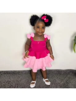 Bow Colorblock Layered Girl Clothing Sets