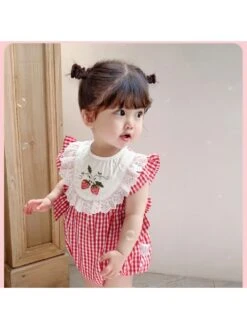 Houndstooth Crewneck Cotton Rompers -Kids Clothing Shop P 20240620160016000 481