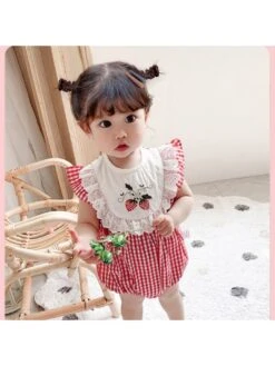 Houndstooth Crewneck Cotton Rompers -Kids Clothing Shop P 20240620160016337 471