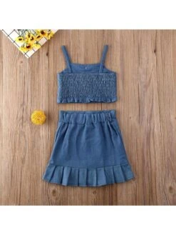 Solid Color Spaghetti Straps Girl Clothing Sets -Kids Clothing Shop P 20240620161214455 649