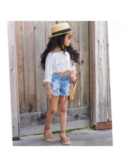 Embroidery Ripped Girl Clothing Sets