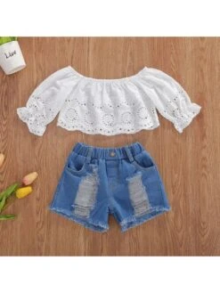 Embroidery Ripped Girl Clothing Sets -Kids Clothing Shop P 20240620162013264 879