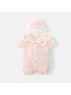 Rhombus Lattice Crewneck Cotton Sleepsuits