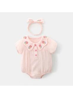 Embroidery Flower Buckle Rompers