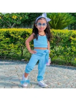 Solid Color Tie-wrap Cropped Girl Clothing Sets -Kids Clothing Shop P 20240621084819938 171