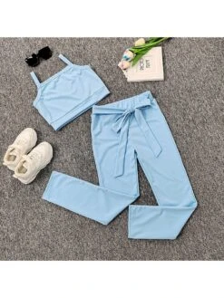Solid Color Tie-wrap Cropped Girl Clothing Sets -Kids Clothing Shop P 20240621084821231 508