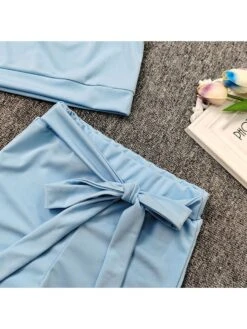 Solid Color Tie-wrap Cropped Girl Clothing Sets -Kids Clothing Shop P 20240621084823528 893