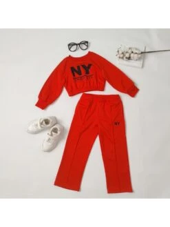 Letter Crewneck Cropped Girl Clothing Sets -Kids Clothing Shop P 20240621092437656 355