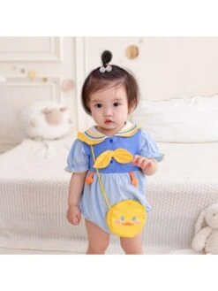 Bow Colorblock Cotton Rompers