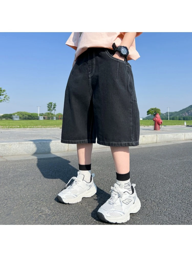 Solid Color Cotton Cargo Jeans Boy Pants 3 Solid Color Cotton Cargo Jeans Boy Pants - Image 3