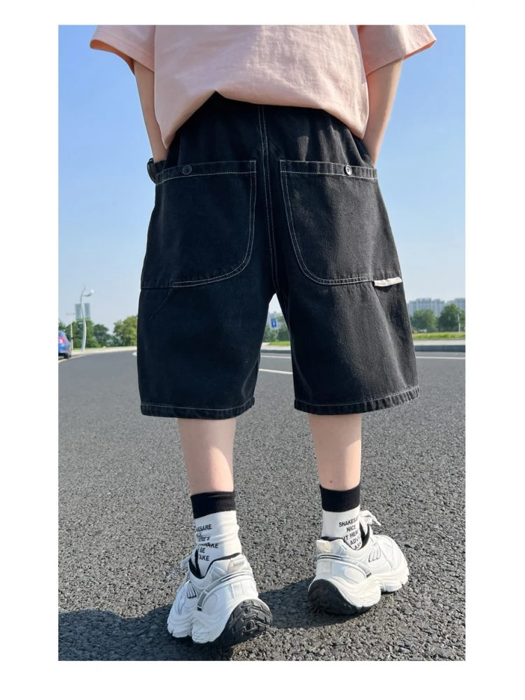 Solid Color Cotton Cargo Jeans Boy Pants 5 Solid Color Cotton Cargo Jeans Boy Pants - Image 5