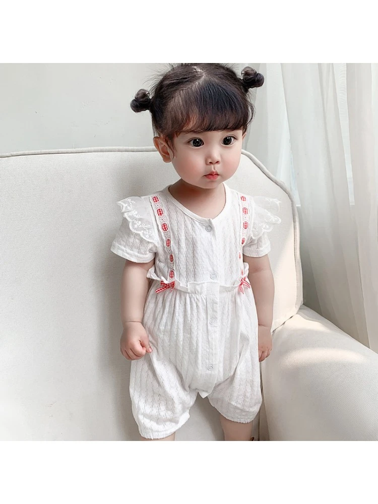 Bow Crewneck Cotton Sleepsuits 1 Bow Crewneck Cotton Sleepsuits