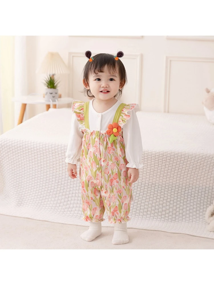 Flower Crewneck Cotton Sleepsuits 1 Flower Crewneck Cotton Sleepsuits