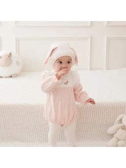 Flower Crewneck Cotton Rompers