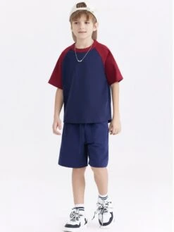 Colorblock Cotton Loose Boy Clothing Sets
