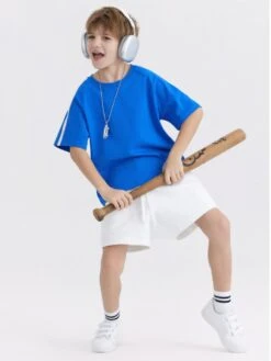 Solid Color Crewneck Loose Boy Tops -Kids Clothing Shop P 20240624133604337 496