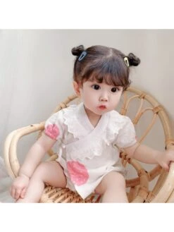 Surplice Neck Short Sleeve Cotton Rompers