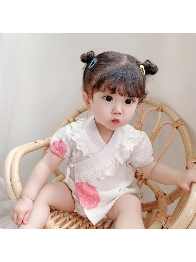 Surplice Neck Short Sleeve Cotton Rompers 1 Surplice Neck Short Sleeve Cotton Rompers