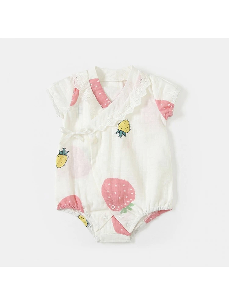 Surplice Neck Short Sleeve Cotton Rompers 2 Surplice Neck Short Sleeve Cotton Rompers - Image 2