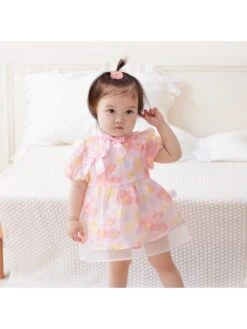 Bow Crewneck Cotton Rompers