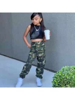 Camouflage Crewneck Cropped Girl Clothing Sets