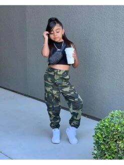 Camouflage Crewneck Cropped Girl Clothing Sets -Kids Clothing Shop P 20240625135214118 616