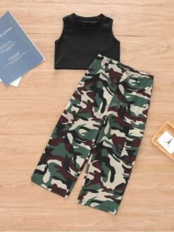 Camouflage Crewneck Cropped Girl Clothing Sets -Kids Clothing Shop P 20240625135215218 591