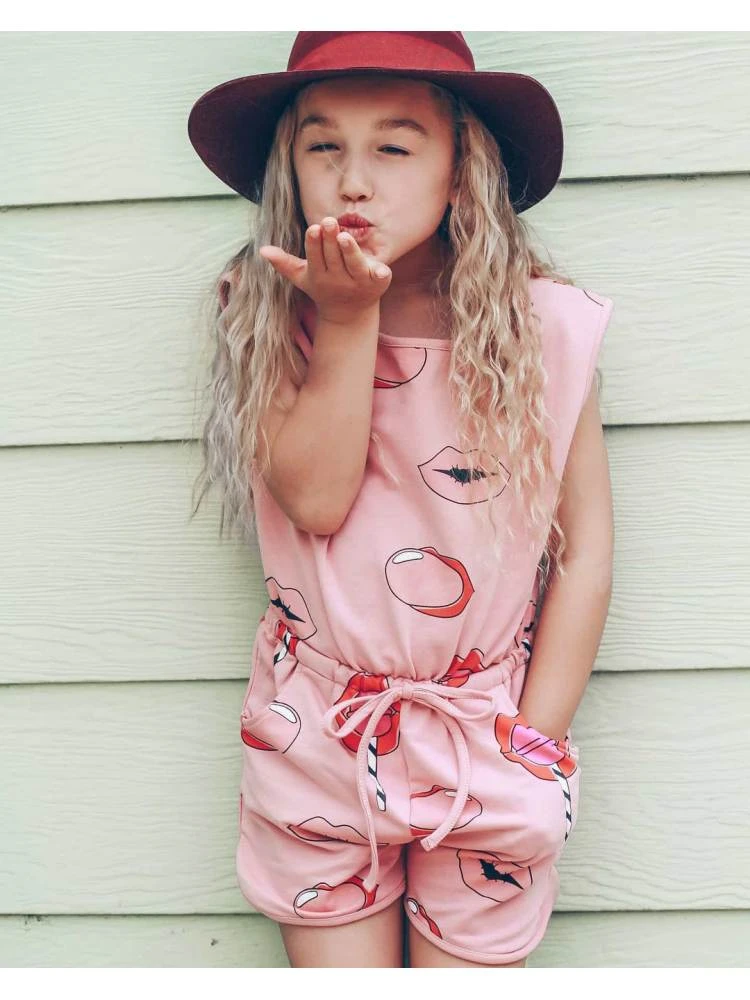 Pattern Lips Drawstring Girl Jumpsuits 1 Pattern Lips Drawstring Girl Jumpsuits