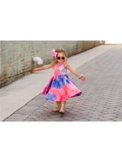 Tie Dye Crewneck Cotton Girl Dresses