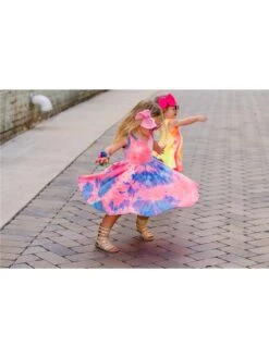 Tie Dye Crewneck Cotton Girl Dresses -Kids Clothing Shop P 20240625160011720 970
